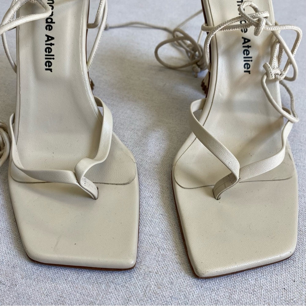 A'mmonde Atelier Square Toe Heels Ivory Anastassia 100 Ankle Tie Size 36.5 - Picture 3 of 10